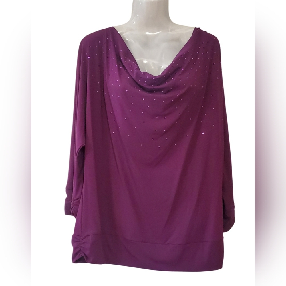 Purple Cowl Neck Top with Rhinestones